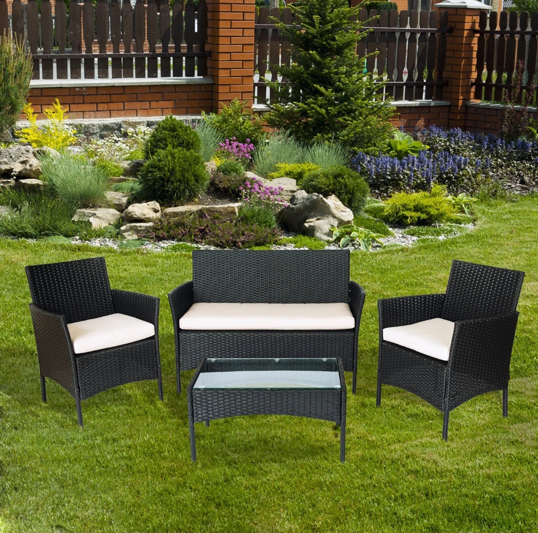 Rattan garden furniture set 4 piece chairs sofa table outdoor deals patio set