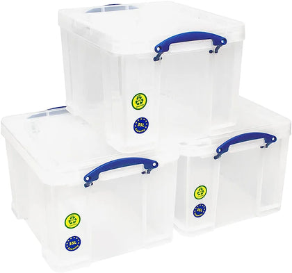 Useful Plastic Storage Box Pack 3x35 Litre Clear