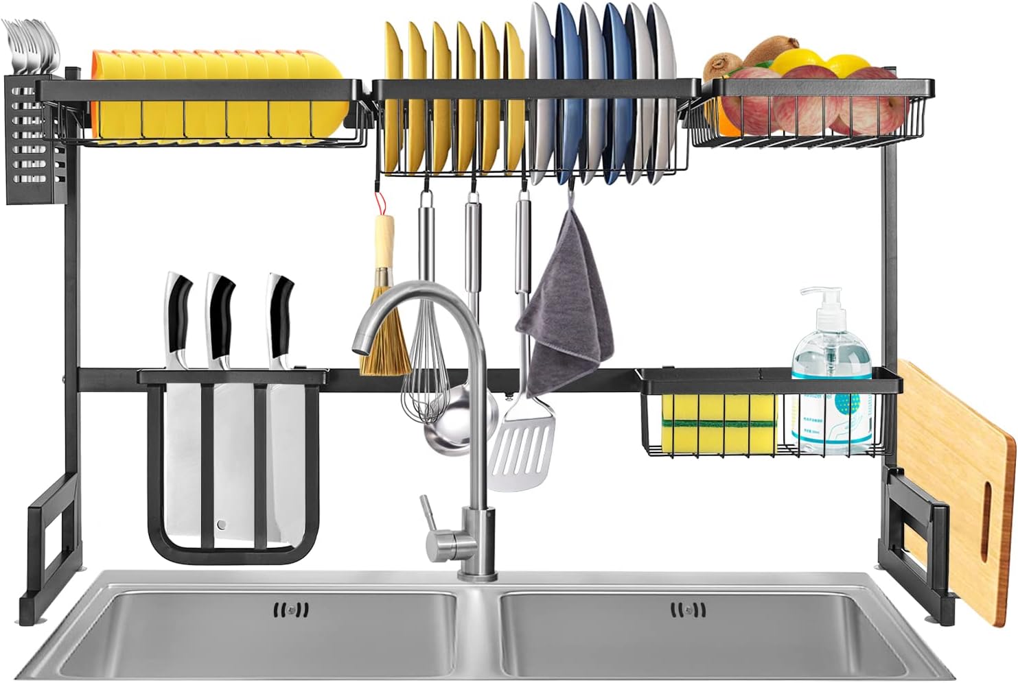 Over The Sink Dish Drying Rack Utensil Holder Drain Kitchen Drainer Storage Adjustable Length(85~100cm)