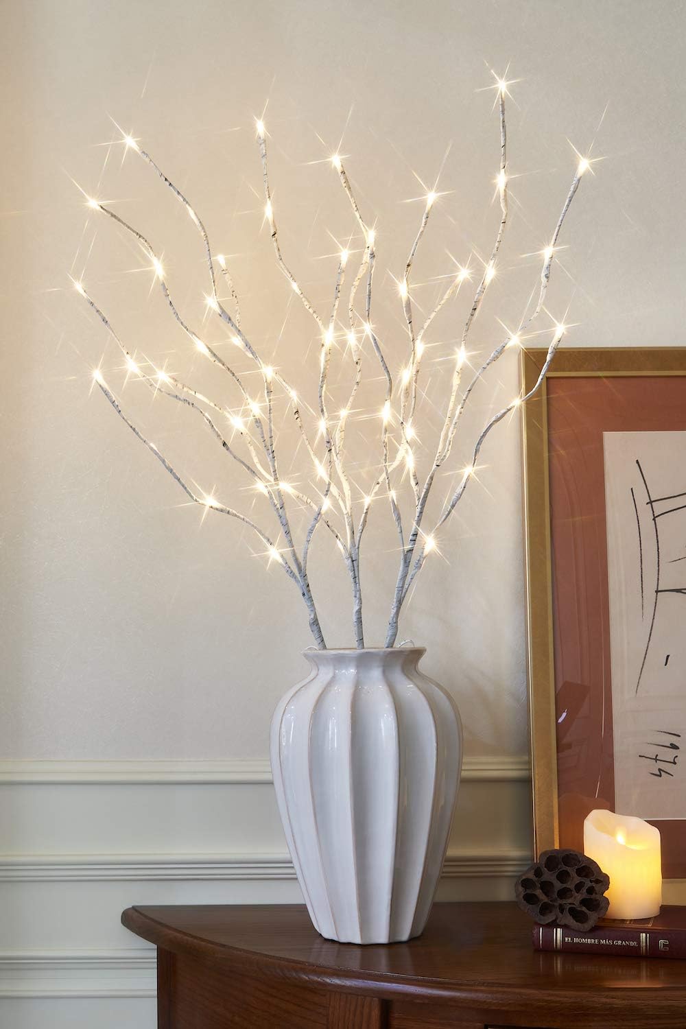 Home Decorative Twig Lights Lighted White Birch Twig Branches Pathway Stakes with 60 LED White Lights Waterproof Plug in for Outdoor and Indoor Decor (3PK, 76cm)