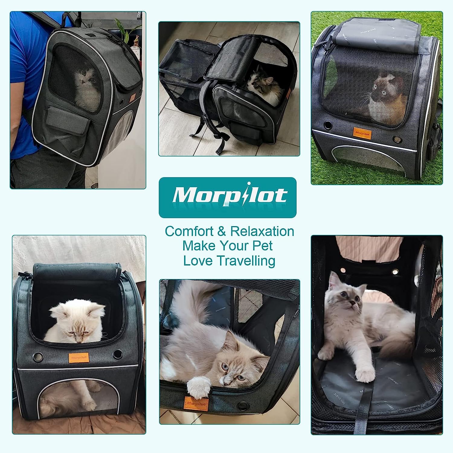 Pet Carrier Backpack, Morpilot Expandable and Foldable Cat Backpack with Breathable Mesh, Waterproof and Durable Dog Backpack for Cats and Small Dogs up to 8 kg