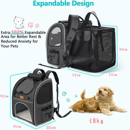 Pet Carrier Backpack, Morpilot Expandable and Foldable Cat Backpack with Breathable Mesh, Waterproof and Durable Dog Backpack for Cats and Small Dogs up to 8 kg