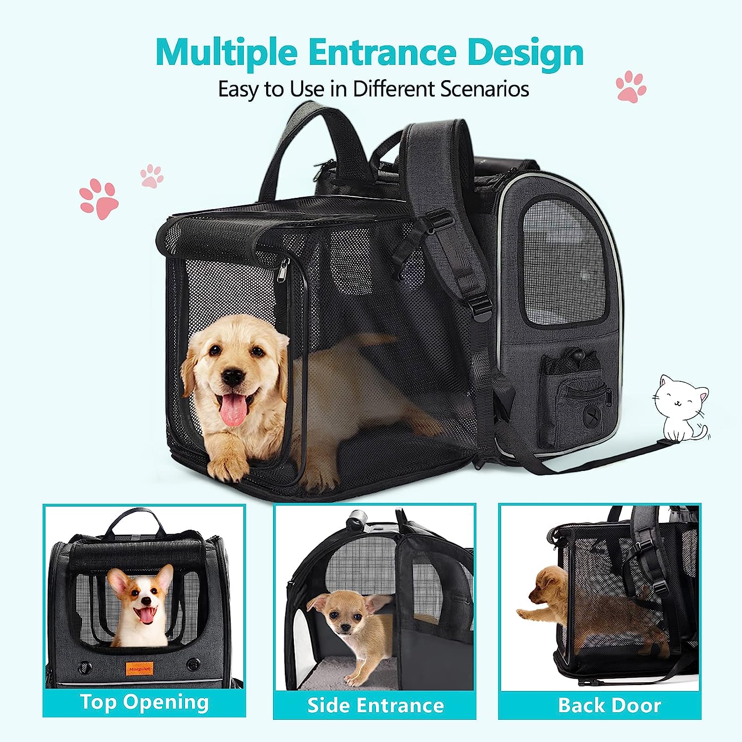 Pet Carrier Backpack, Morpilot Expandable and Foldable Cat Backpack with Breathable Mesh, Waterproof and Durable Dog Backpack for Cats and Small Dogs up to 8 kg