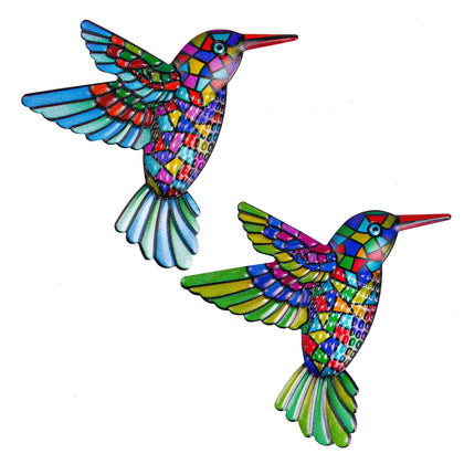 Metal Hummingbird Wall Decor, Wrought Iron Colorful Hummingbird Wall Sculptures