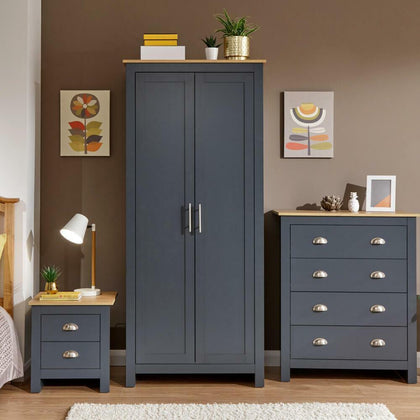 3pc Bedroom Furniture Set Wardrobe Chest Drawers Bedside Table Blue