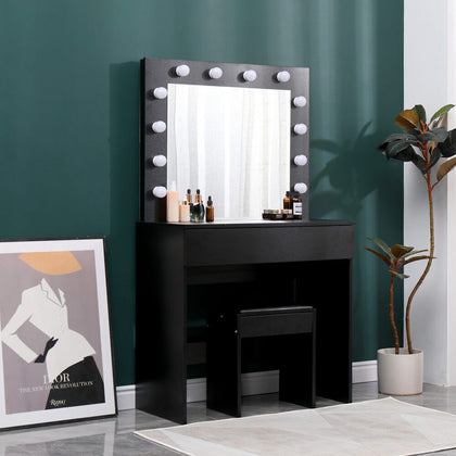 Dressing Table with LED Mirror Modern Makeup Desk Vanity Table Set + Stool