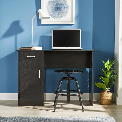 Black Grey Oak Desk 1 Drawer 1 Door Compact Computer Workstation Home Office