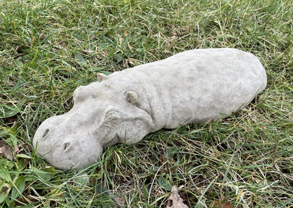 Laying Hippo Stone Garden Statue | Outdoor Animal African Sculpture Ornament