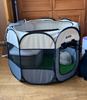 Pet Playpen Portable Foldable Dog Cat Puppy Pen for Indoors Outdoor Pop Up Pet Fence Breathable Mesh Pet Carrier Kennel Soft Cage Tent for Rabbit Hamster Guinea Pig Beige and Gray, 28"x28"x17"