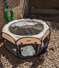 Pet Playpen Portable Foldable Dog Cat Puppy Pen for Indoors Outdoor Pop Up Pet Fence Breathable Mesh Pet Carrier Kennel Soft Cage Tent for Rabbit Hamster Guinea Pig Beige and Gray, 28"x28"x17"