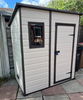 Outdoor Pent Single Door Garden Storage Shed 6 x 4ft Beige Brown Wood Effect Fade Free All Weather Resistant Safe And Secure Zero Maintenance 15 year Warranty