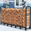 8 ft Outdoor Fire Wood Log Rack for Fireplace Heavy Duty Firewood Pile Storage Racks for Patio Deck Metal Log Holder Stand Tubular Steel Wood Stacker Outside Tools Accessories Black