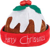 Novelty Christmas Pudding Hat - Beanie Hat with Holly Berries - Warm Fleece Hat with Rolled Brim