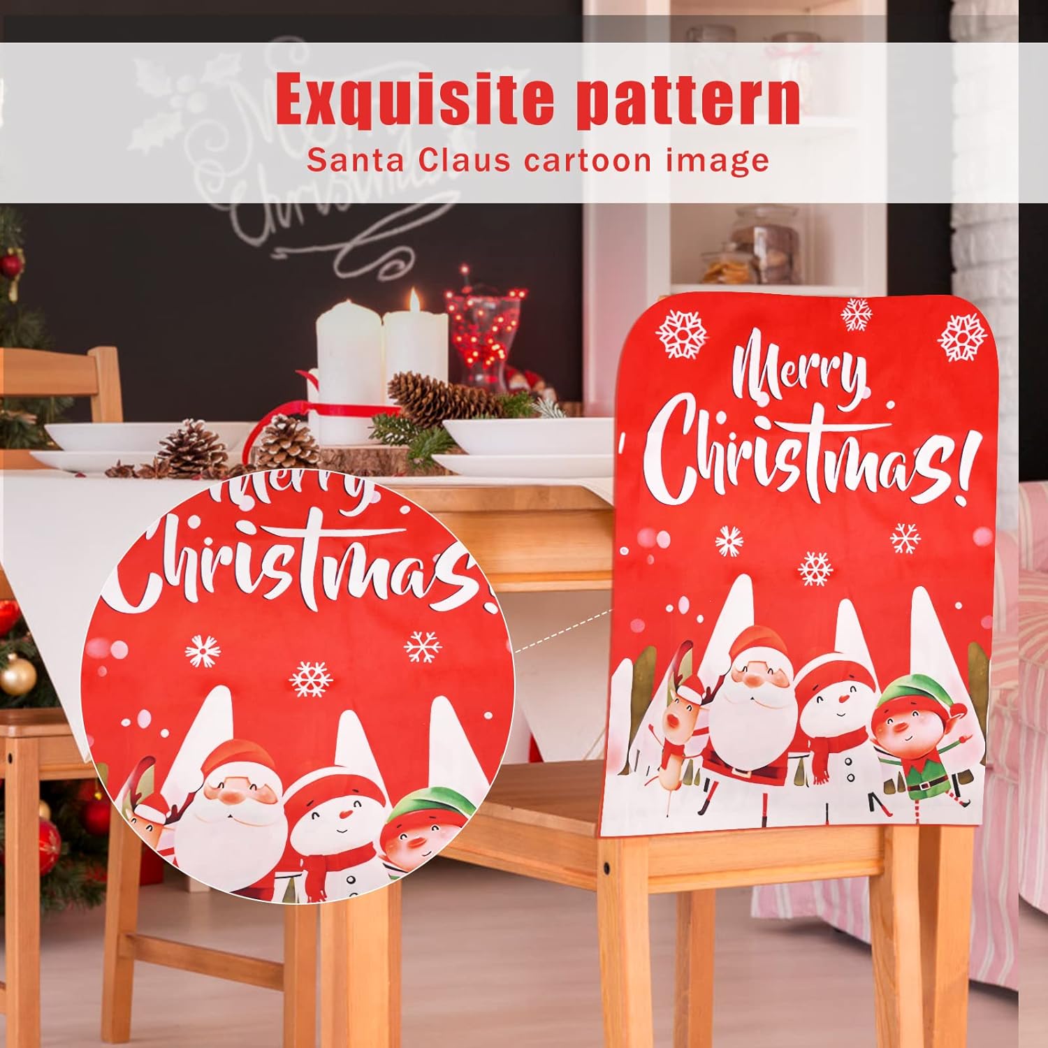 4 Pcs Christmas Chair Covers Christmas Themed Chair Back Cover Red and White Dinner Table Decoration for Xmas Party Celebrations