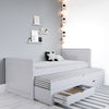 Single Bed Grey Wooden with Trundle Bed and 2 Drawers