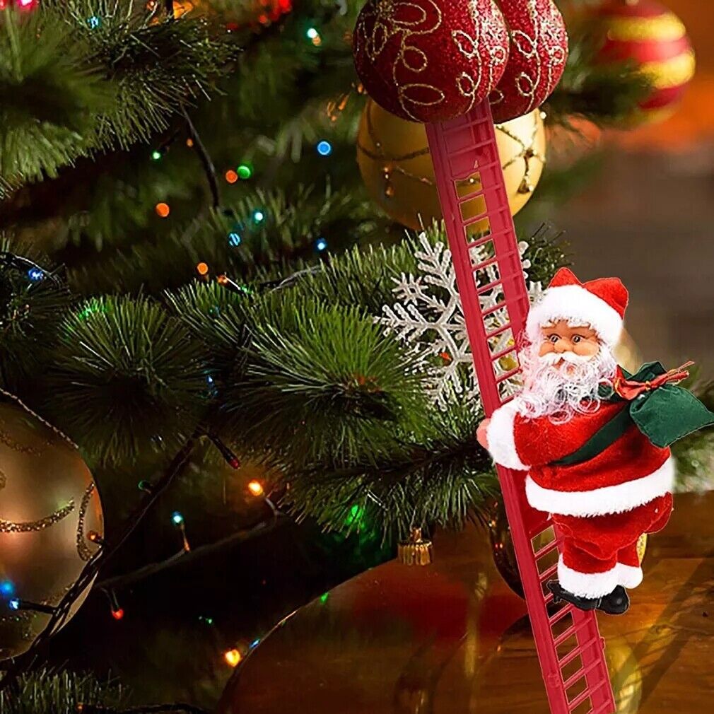 Electric Climbing Santa Claus Doll Music Christmas Tree Ornament Decor Xmas Gift