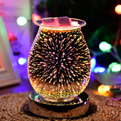 3D Glass Electric Oil Wax Melt Burner Warmer Firework Fragrance Aroma Night Lamp