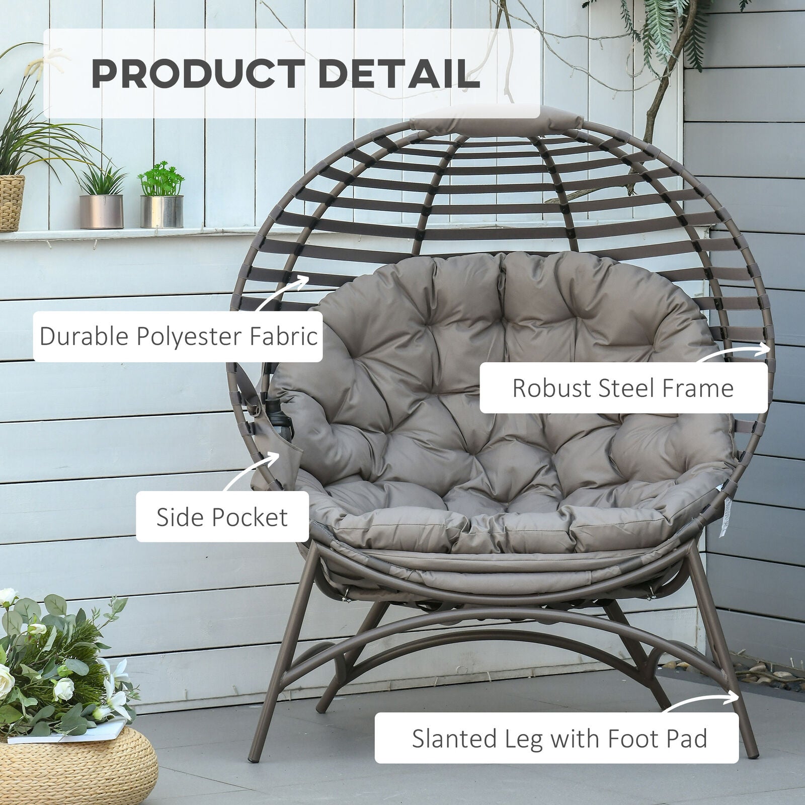 Egg Chair with Soft Cushion Steel Garden Patio Basket Chair for Indoor Outdoor