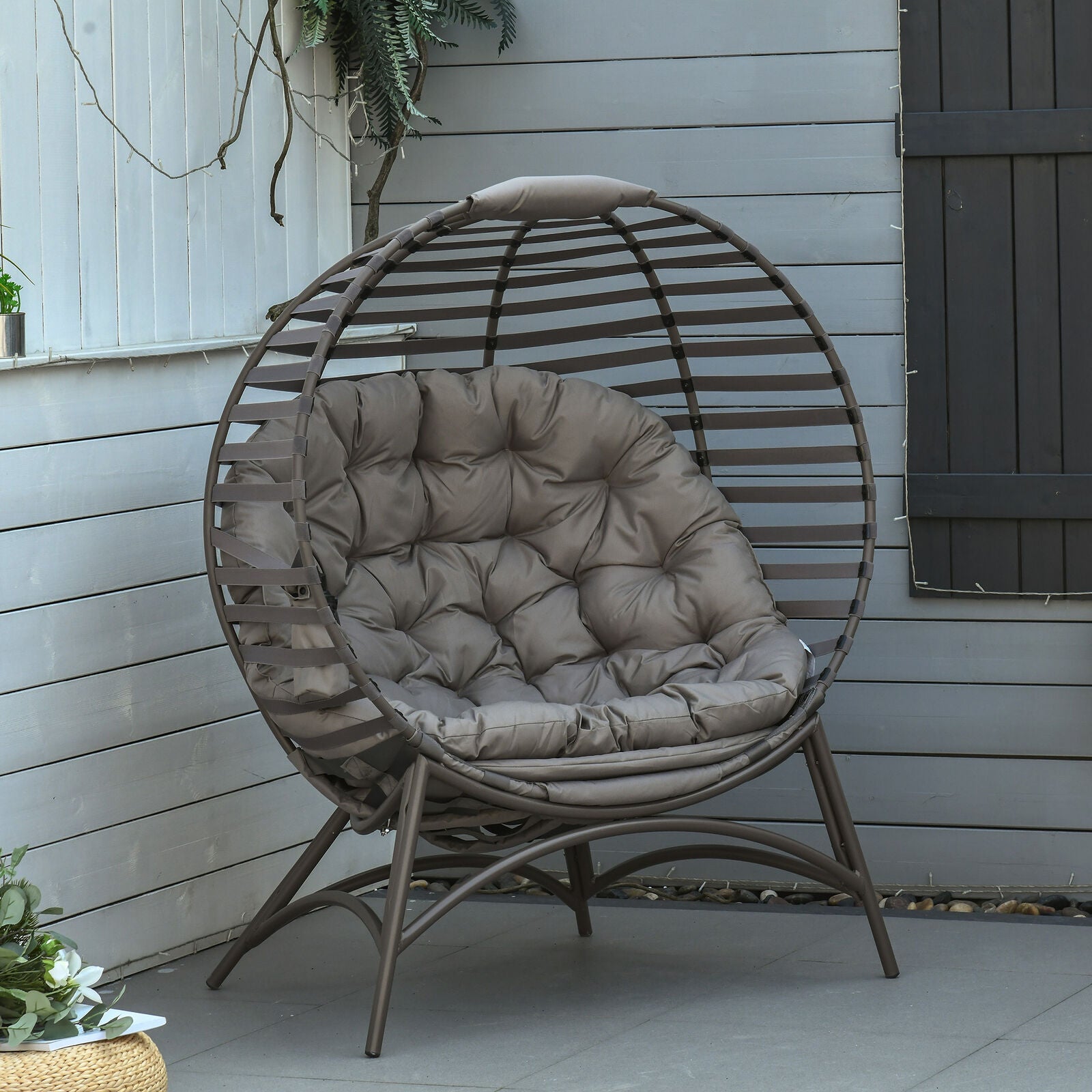 Egg Chair with Soft Cushion Steel Garden Patio Basket Chair for Indoor Outdoor