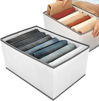 Wardrobe Closet Organiser and Storage for Clothes - 7 Grids Foldable Drawer Dividers Organizer for Jeans | Trousers | Shirts | , Stackable Clothing Storage Boxes