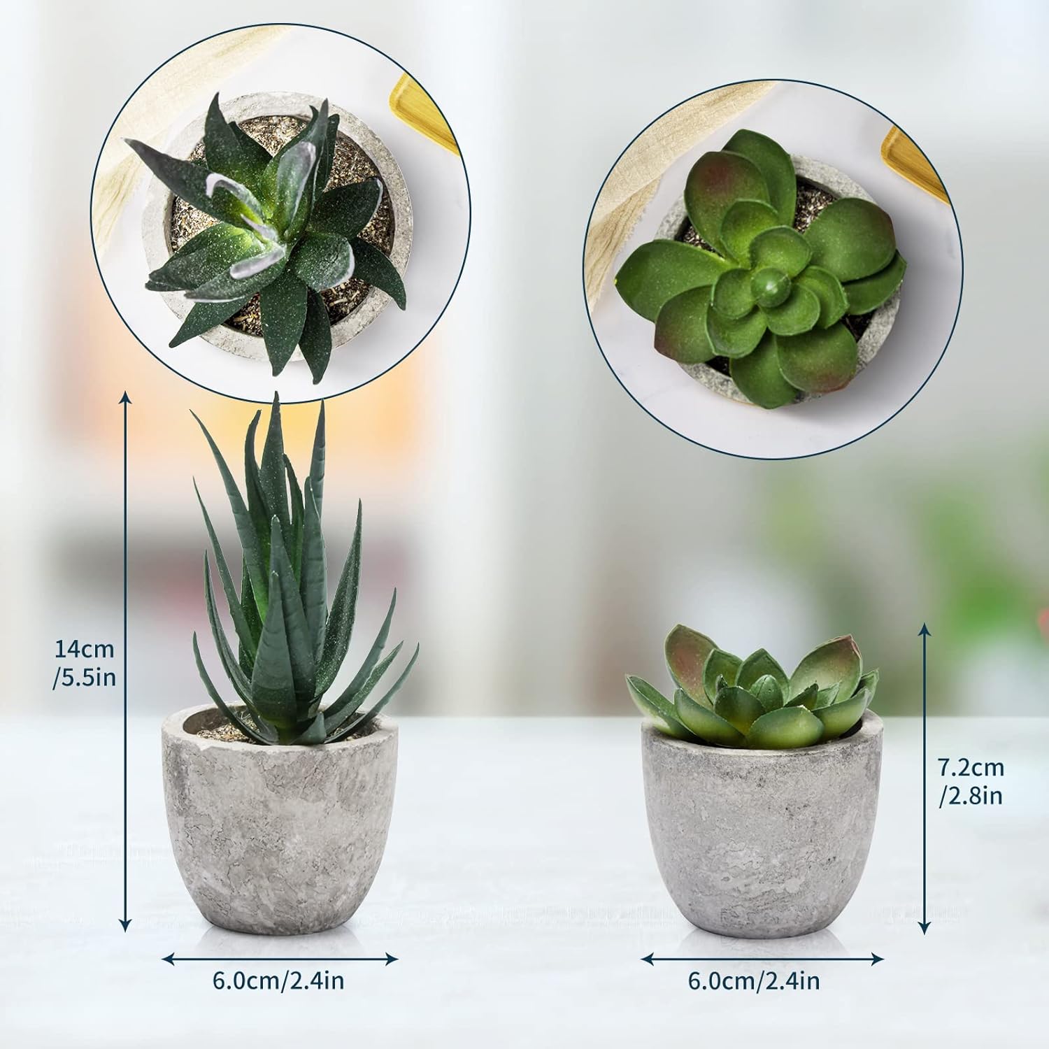 4 Set Artificial Plants Indoors in Pots Plastic Potted, Eucalyptus, Rosemary, Small Fake Succulents Faux Plants for Office Desk Bedroom Kitchen House Decoration