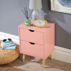 Pink 2 Drawer Bedside Cabinet Wooden Side Lamp Table Nightstand Scandi Legs