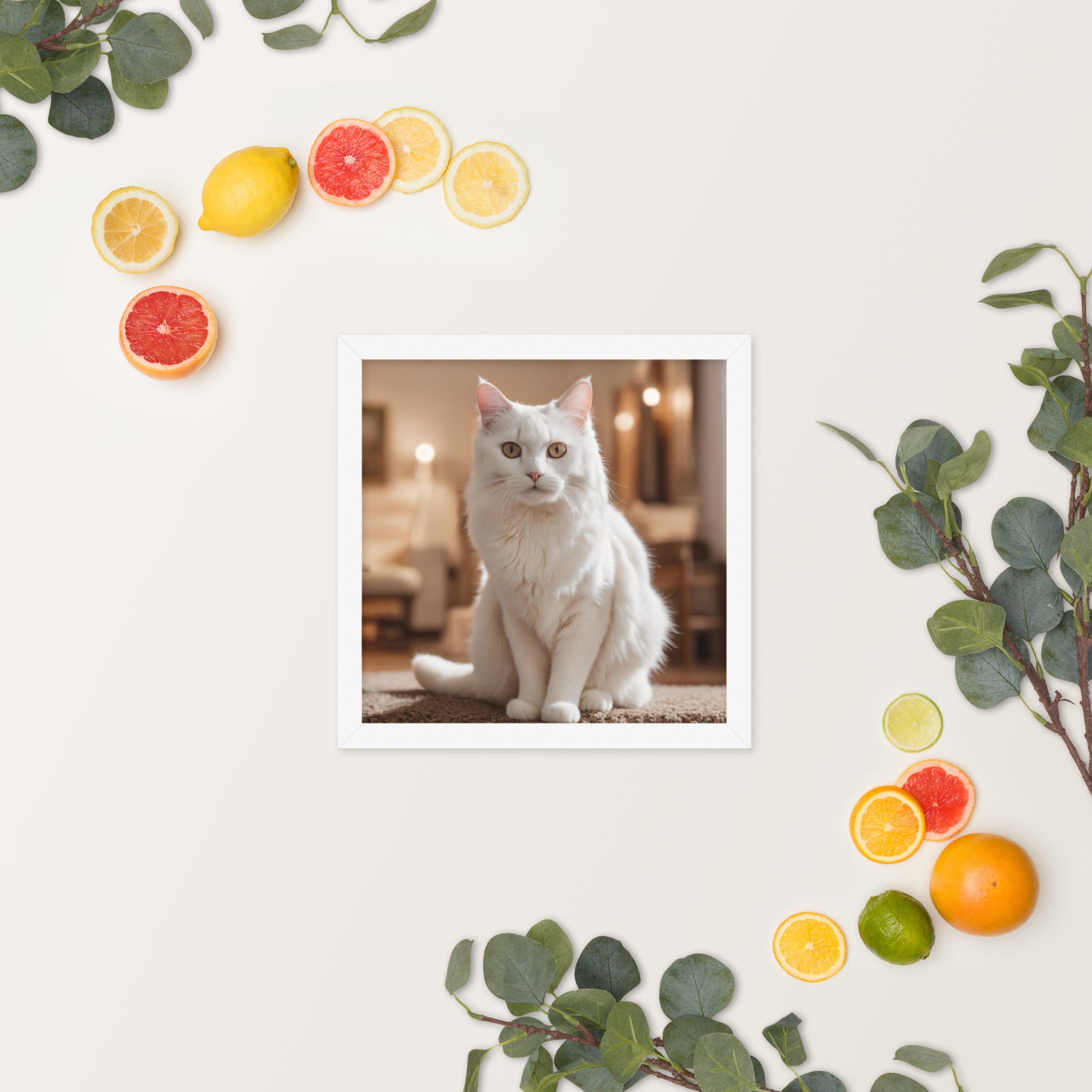 White Cat Framed Print