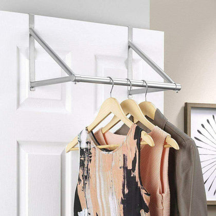 Over The Door Rack Clothes Hanging Rail Hanger Bar Rod Space Saver Storage Tidy