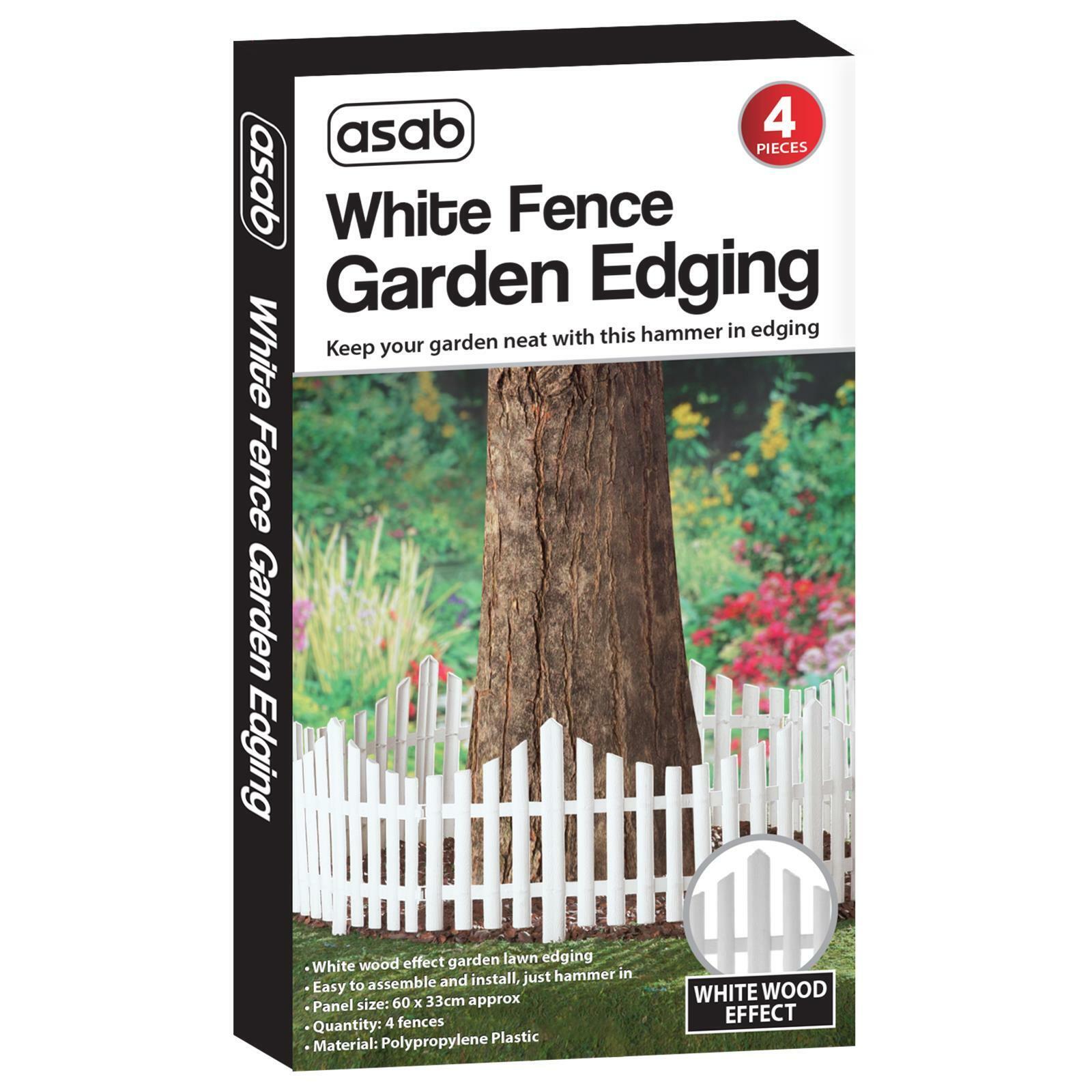 Smart White Wooden Effect Lawn Edge Border Edging Picket Fencing Garden Set of 4