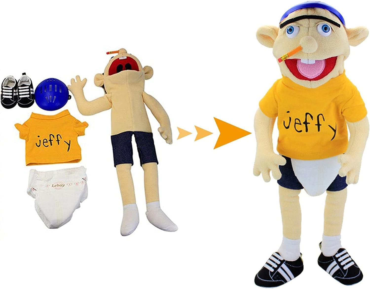 Jeffy Puppet Plush Toy Doll, 60cm Hand Puppet,Mischievous Funny Puppets Toy With Working Mouth, For Birthday Christmas Halloween Party Teaching Preschool