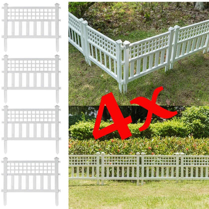 4 x WHITE PLASTIC FENCE PANELS GARDEN LAWN BORDER EDGING PLANT BORDER LANDSCAPE