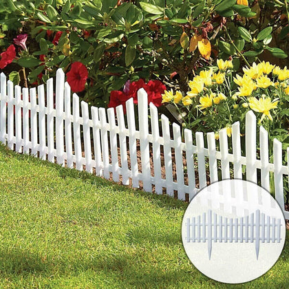 Garden Edging Picket Fence 12 White Panels Flower Bed Border Outdoor Decor Wall