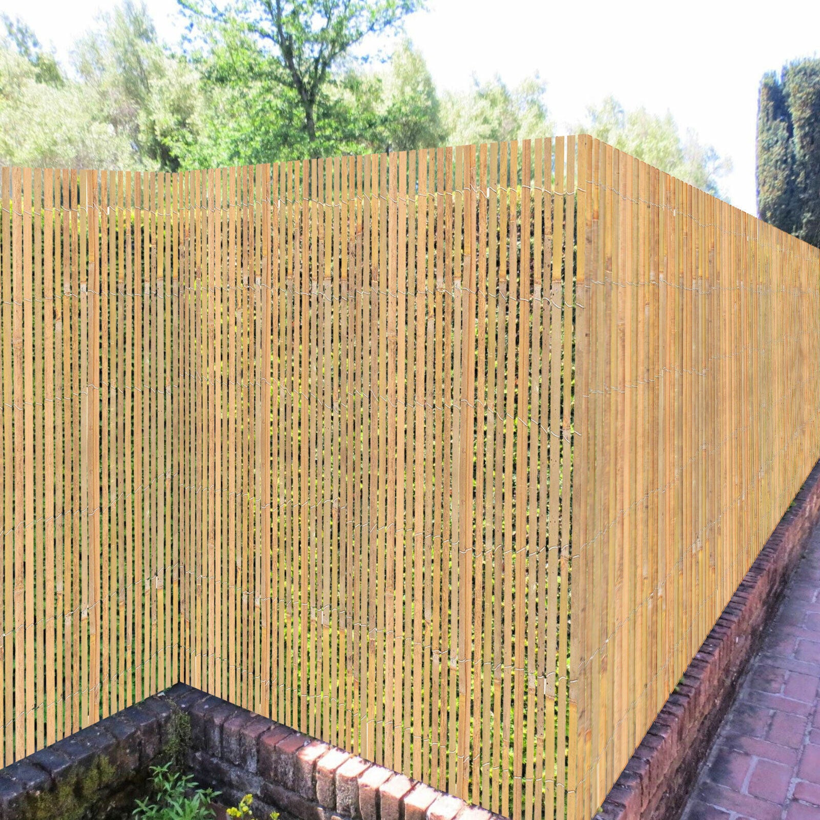 4M Slatted Bamboo Fence Screening Roll Natural Slat Panel