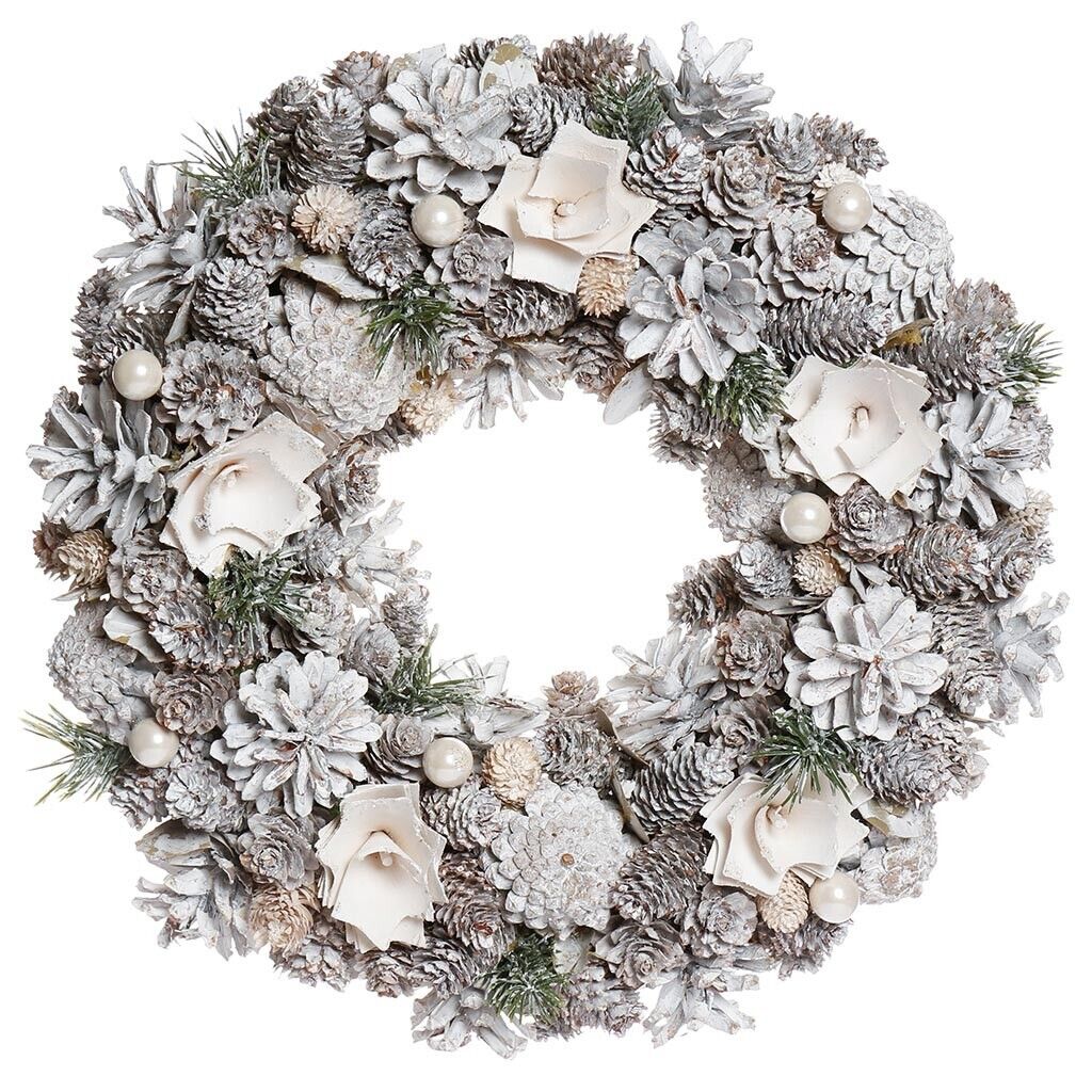 13" White Silver Christmas Wreath Garland Tree Fireplace Décor Xmas Door