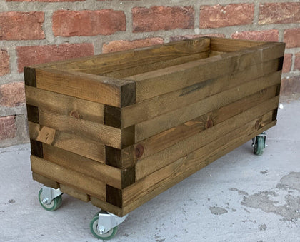 Planter on Wheels Wooden Raised Box Wheeled with Decking Plant Pot on Casters