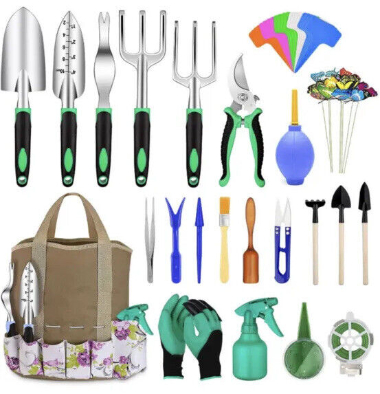 82 Pcs Garden Tool Set Gift Garden Hand Tool Kit Heavy Duty Non Slip Tote Bag UK