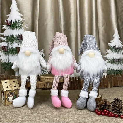 3Pcs Christmas Plush Figurines, 3 Colors Handmade Swedish Tomte Gnome Plush Scandinavian Santa Elf Long Legs Figurine for Christmas Table Fireplace Home Decor (46cm x 16cm)