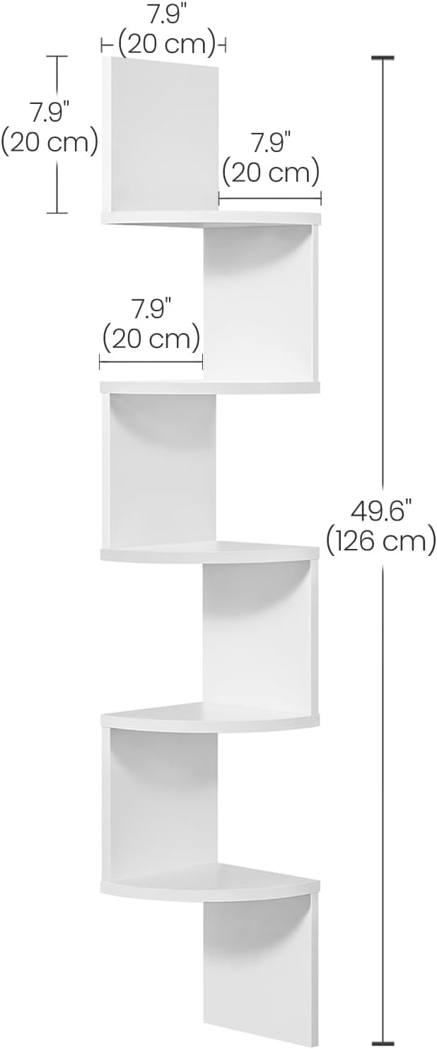 Corner Shelf, 5-tier Floating Wall Shelf With Zigzag Design, Bookshelf, White