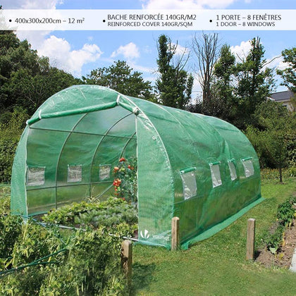 Polytunnel Greenhouse 4x3x2m 12m² Poly Tunnels Gardening Walk In Pollytunnel Tent with Steel Frame