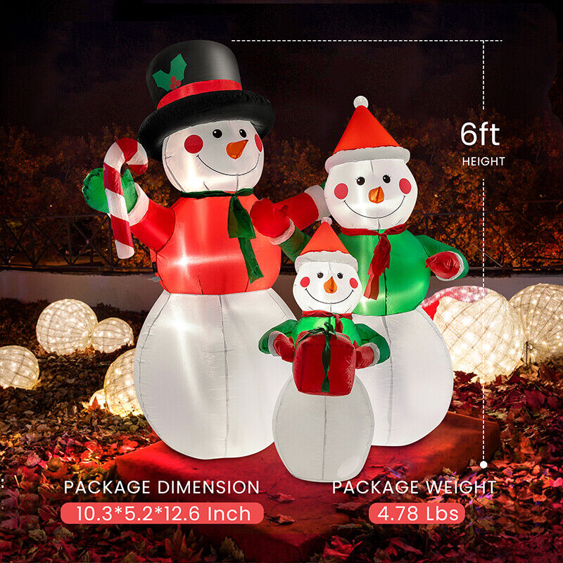 6ft Christmas Inflatable Snowman Family LED Lighted Blowup Lawn Yard Decoration