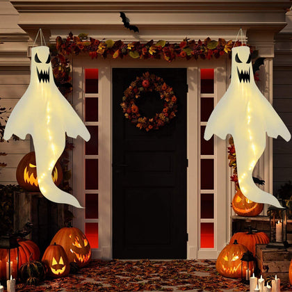 2 LED Light Ghost Windsock Halloween Decor Garden Decor Props Party Home Hanging