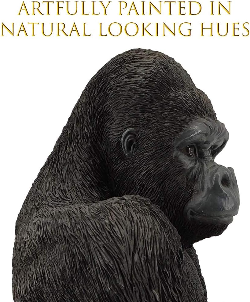 Realistic 15 Inch Gorilla Polyresin Statue - Hand Painted Figurine - Intricate Detail Suitable for Indoor or Outdoor Use - Frost and Fade Resistant Animal Lawn Ornament