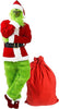 Grinch Costume Adult - 8Pcs Grinch Santa Outfit Green Monster Halloween Xmas Suit with Mask and Christmas Hat Cosplay Props Fancy Dress Outfit for Men Women