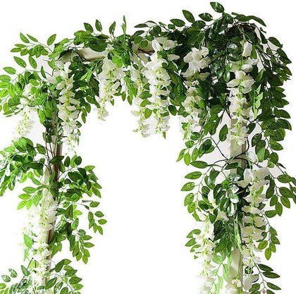 2x7FT Artificial Wisteria Vine Garland Plants Flowers Arts For Ceremony Home Wedding Decoration (White)