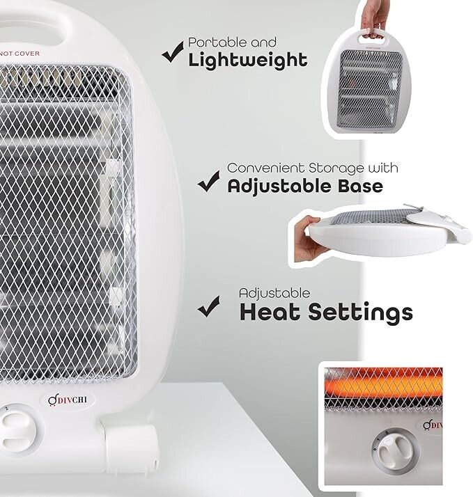 Quartz Heater Portable Instant Heat Indoor Electric Heaters With Handle 800W