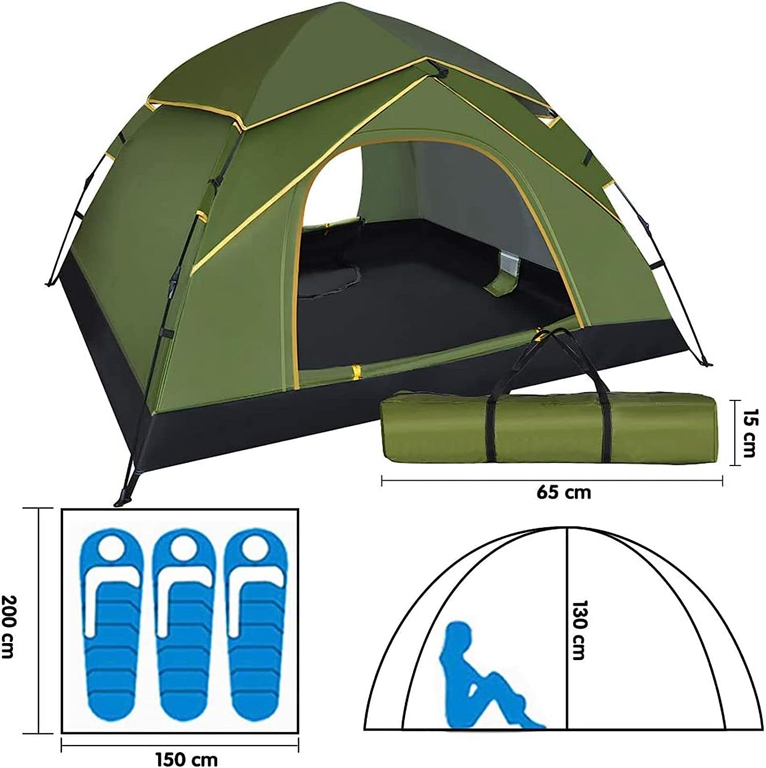 Instant Pop Up Tent, Automatic Portable Beach Dome Tent, Outdoor Waterproof Camping Tent with Carry Bag UV Protection for Family / Garden / Camping / Fishing, 210 x 210 x 135 cm