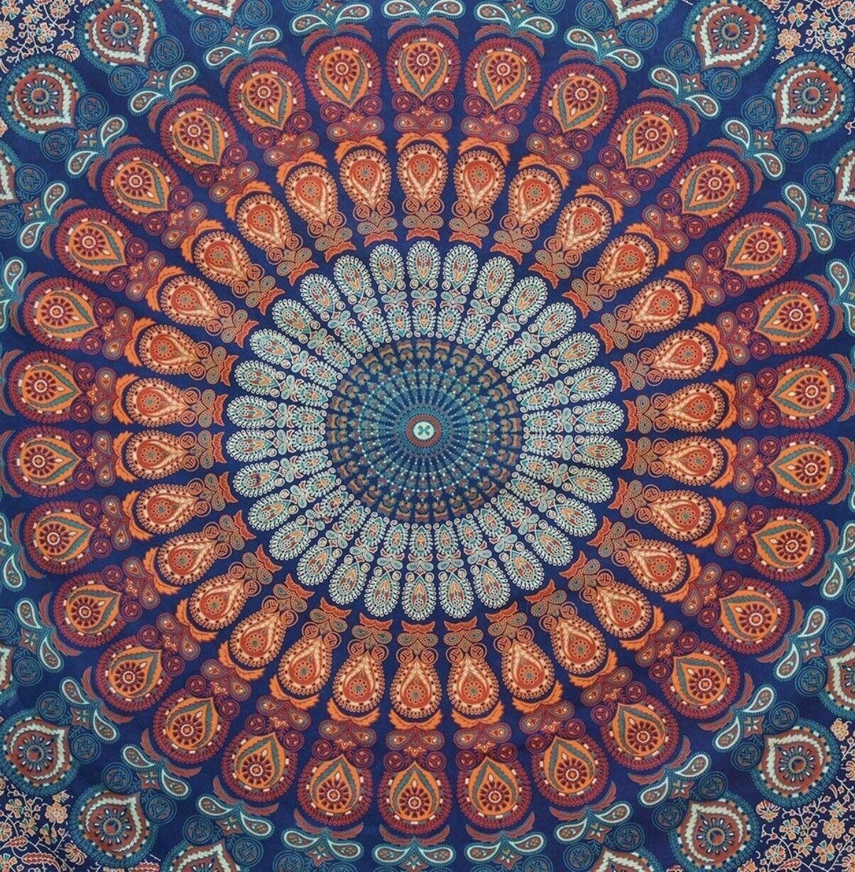 Indian Tapestry Wall Hanging Barmeri Blue Navy Cotton Decor Cutain Mandala Throw