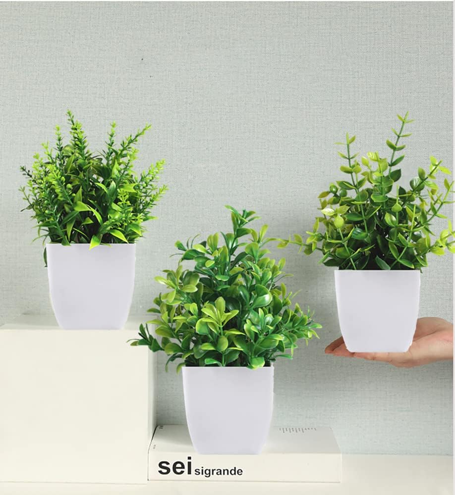 4 Pack Mini Fake Plants Small Potted Artificial Plants Plastic Plants for Home Bathroom Office Table Decoration