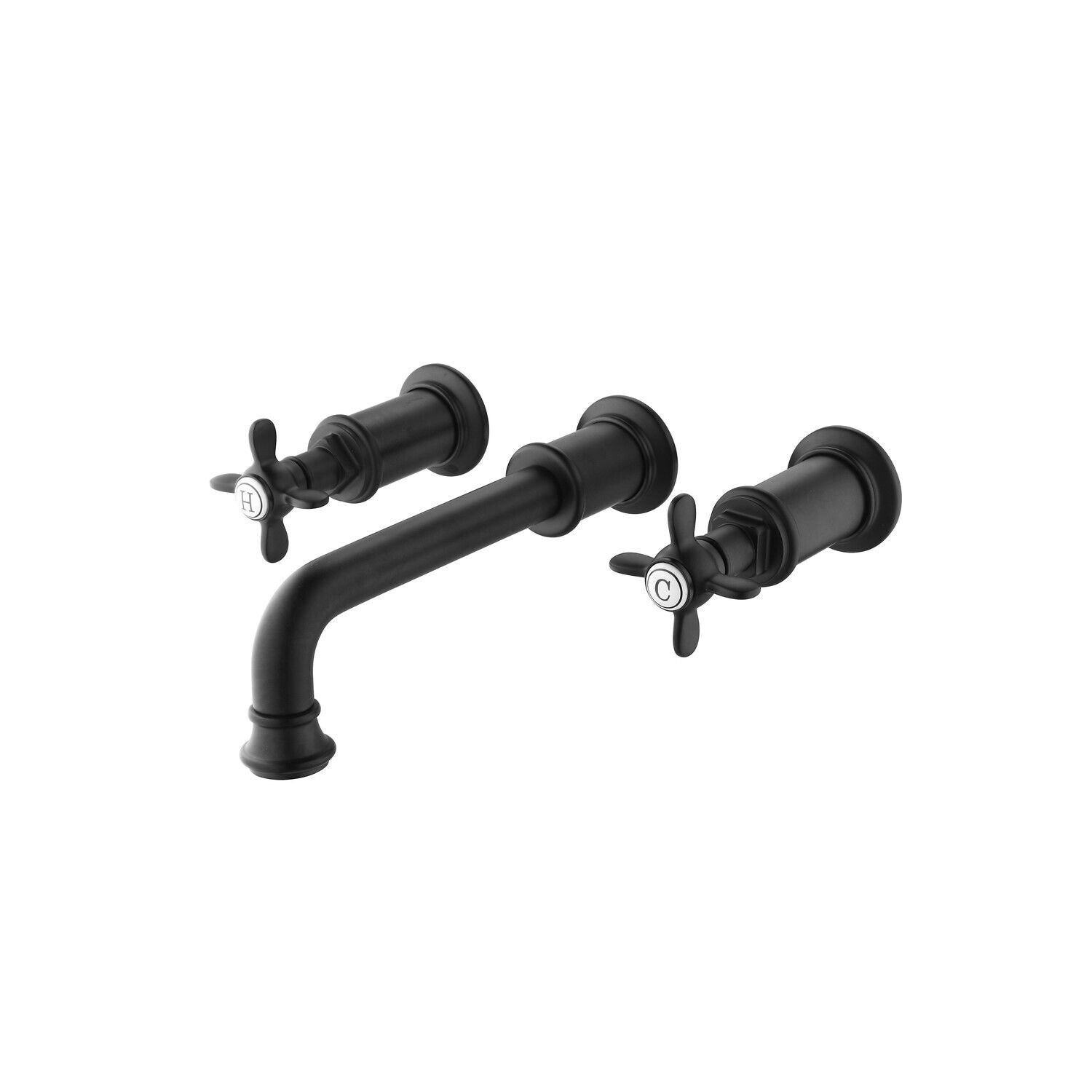 Wall Mounted Black Double Lever Basin Mixer Tap