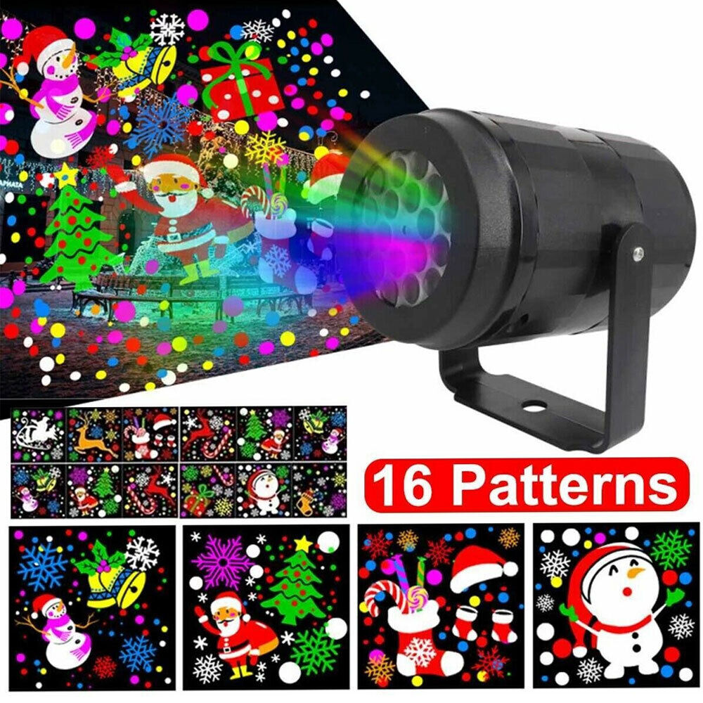 16 Pattern LED Christmas Projector Laser Light Snow Landscape Garden Xmas Lamp